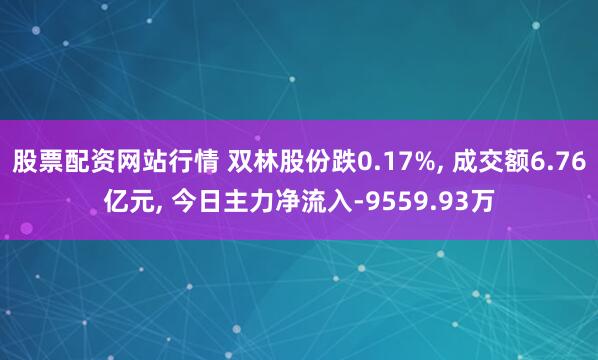 股票配资网站行情 双林股份跌0.17%, 成交额6.76亿元, 今日主力净流入-9559.93万